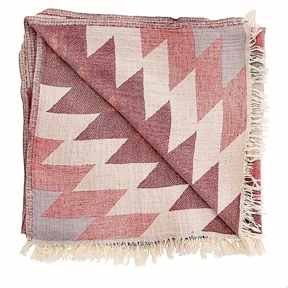 Southwest Aztec Blanket Wrap Jacquard Woven Organic Cotton Light Red Pink Gray - Picture 6 of 10